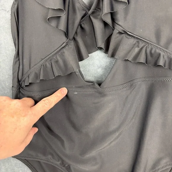 Aerie Black Ruffled, Cut-out One Piece Swimsuit Sz Medium ** see description - Picture 3 of 11